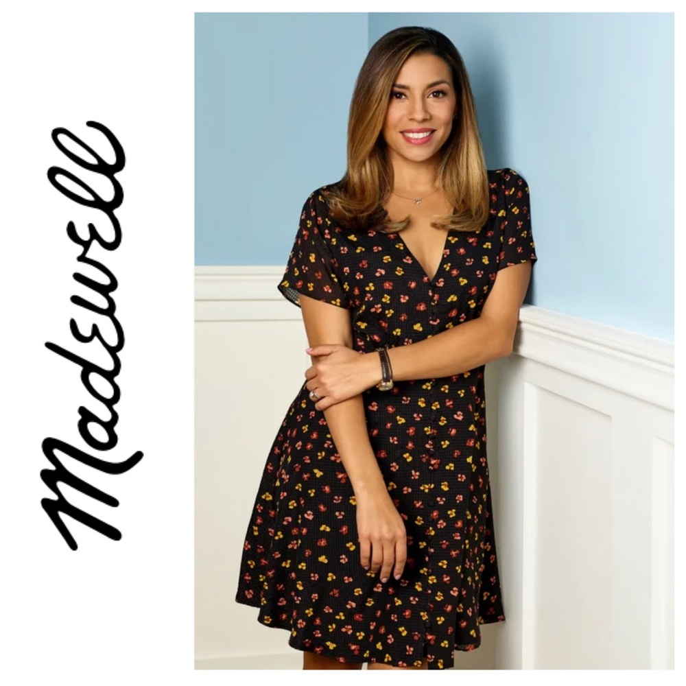 Silk Button-Front Swing Dress in Feline Floral